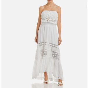 Ramy Brook Kate White Cotton Crochet Lace Strapless Maxi Dress XS Boho